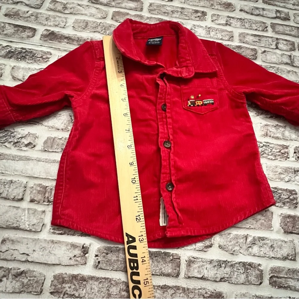 Vintage OshKosh Corduroy Shirt Choo Choo Train‎ Red Holidays Baby 6-9 Months